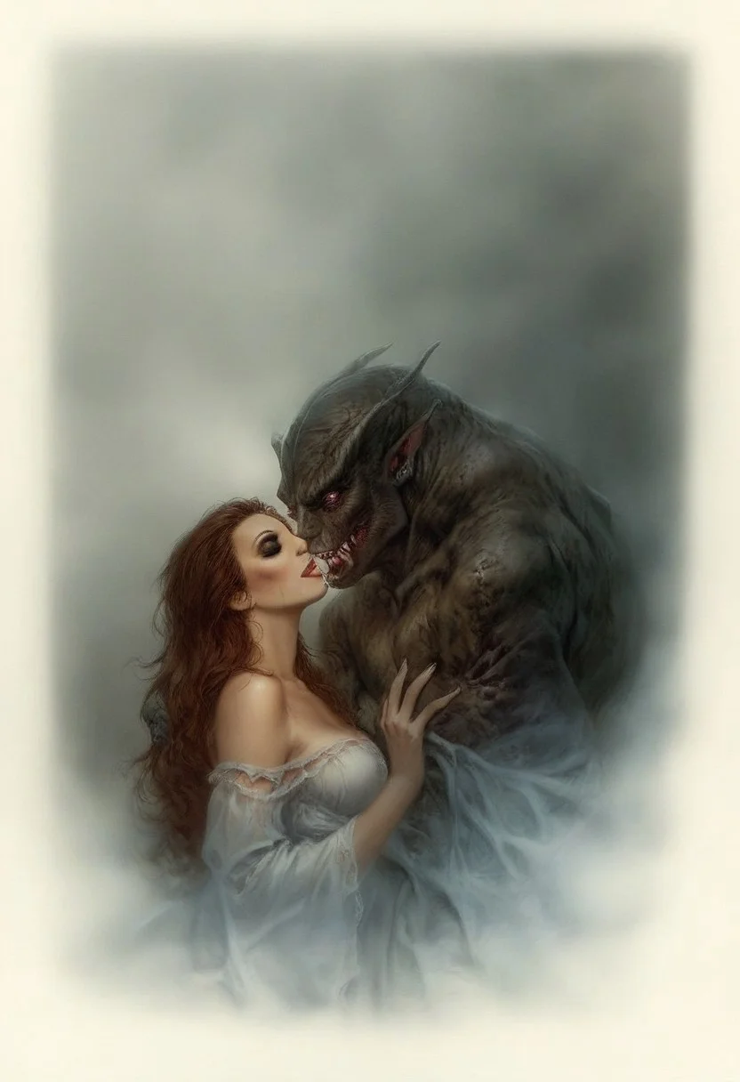 score_9, score_8_up, score_7_up, score_6_up, semi-realistic, (1girl), (1boy).
MonsterLove, male monster, blondie girl with sexy makeup.
kiss.