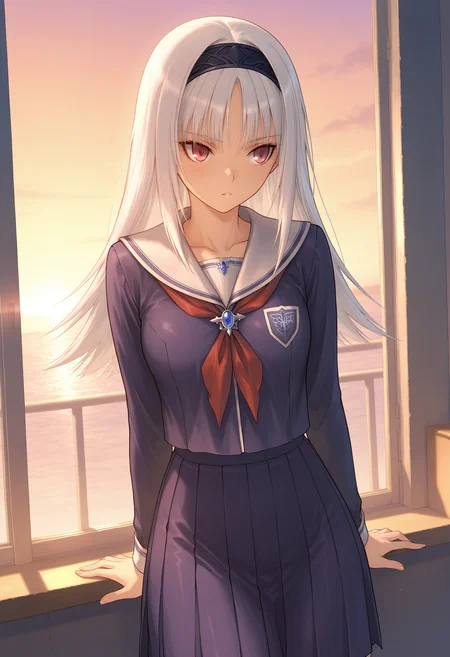 masterpiece, best quality, absurdres, safe
1girl aira blanc neige galdinius hairband, serafuku, school uniform, pleated skirt
<lora:aira_blanc_il_d16:1>