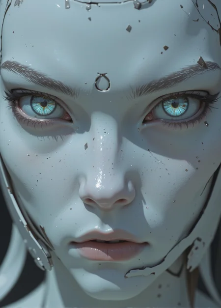 <lora:ck-Sci-Fi-Concepts:0.7>, in the style of ck-sfc, close up face shot of a white pale ceramic wabi-sabi cyberpunk (woman:0.6) looking mysteriously at the viewer, direct eye contact. holographic reflections of a (pentagram) in their eyes.
<lora:ck-nc-luminal-genesis:0.8>
<lora:flux.1_lora_flyway_Epic-detail_v2:0.6>
<lora:CPA:0.5>
<lora:BLUE_mk4_angel_FLUX_01:0.30>