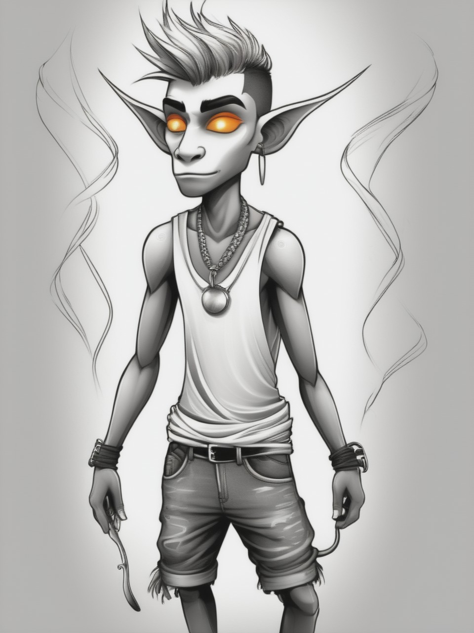 sketch, doodle, drawing, illustration, beginner level, masterpiece, intricately detailed, best quality, absurd resolution, a handsome young man, 18yo, full body, white tank, jeans, colorful background
 <lora:artfullyILLUSKETCH_SDXL_V1:1.0> artllsktch,  spoon, animal focus, hologram, other focus, shoes, bare pectorals, black sclera, ladle, grey background, open hands, orange eyes, spot color, tooth necklace