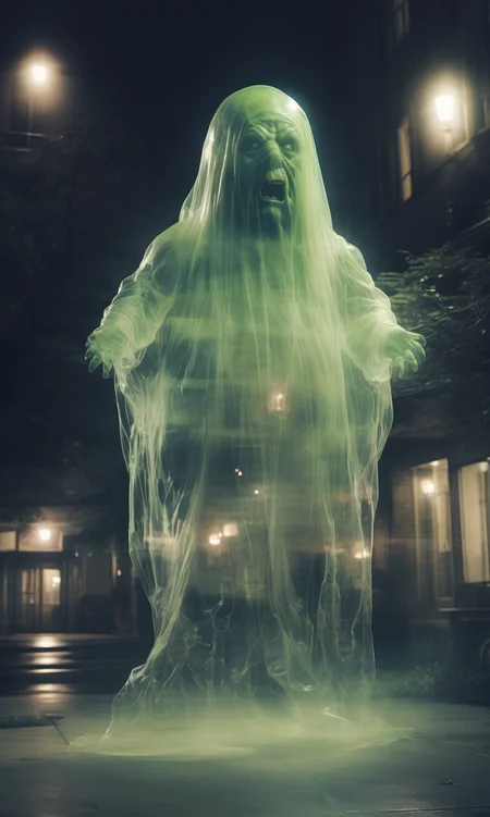a transparent ghost slimer ghostbusters at night <lora:Aether_Ghost_v1.1_LoRA:1>