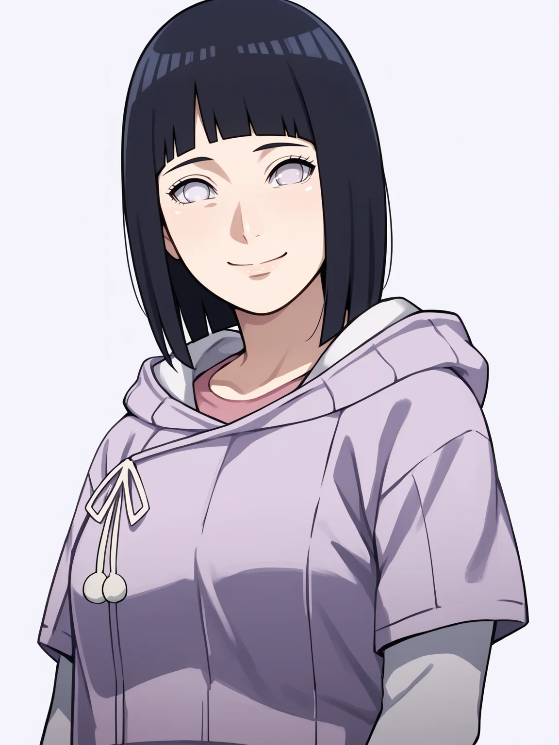 score_9, score_8_up, score_7_up, score_6_up, score_5_up, score_4_up, BREAK, source_anime,
1girl, mature, milf, hinata_boru, bangs, black hair, short hair, brown shorts, hoodie, hood down,
smile, upper body, looking at viewer, solo, simple background, white background <lora:HinataBorutoXL:1>