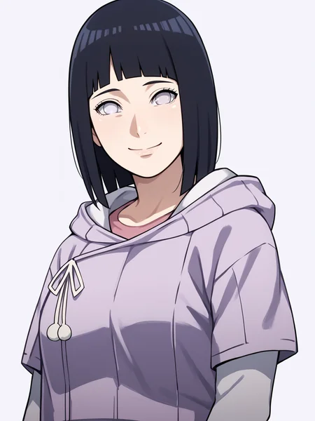 score_9, score_8_up, score_7_up, score_6_up, score_5_up, score_4_up, BREAK, source_anime,
1girl, mature, milf, hinata_boru, bangs, black hair, short hair, brown shorts, hoodie, hood down,
smile, upper body, looking at viewer, solo, simple background, white background <lora:HinataBorutoXL:1>