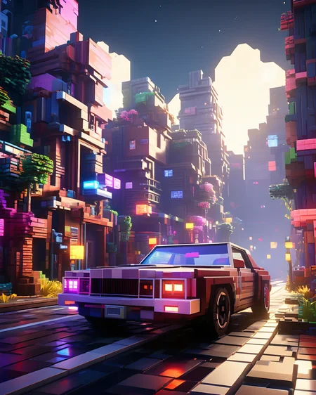 Blocky and pixelated aesthetic,pixel art,4k,realistic,game CG rendering,nature light,shadows,minecraft,<lora:minecraft:0.9>,
a car in a cyberpunk street,