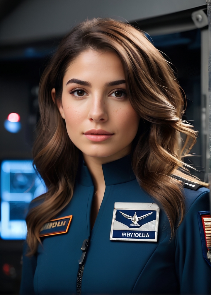 Photo of Estella Beatriz, posing in officers quarters on an industrial spaceship, space captain uniform, <lora:PerfectEyesXL:0.4>, (detailed beautiful face, detailed, ultra-detailed body:1.1),best quality,photo-realistic,highly detailed,absurdres,cinematic lighting,hyper-realistic,sharp focus,32k resolution,detailxl,SimplePositiveXLv2,