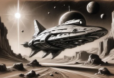 (masterpiece),
Black and white Renaissance drawing of a simple spaceship, road to mars,
Black and white tones,
HDR, highly detailed, 32k,
looking at viewer, Style-Renaissance