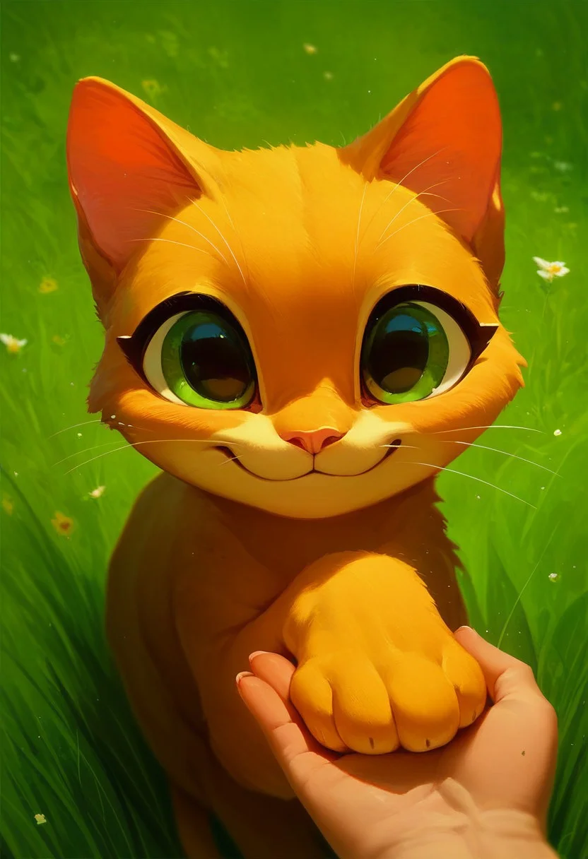 score_9, score_8_up, score_7_up, 1cat, gerfield, holding hands, solo focus, pov hands, out of frame, cowboy shot, cute kitty, smiling