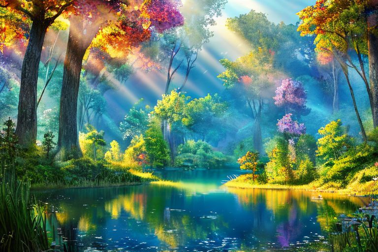 (masterpiece:1.2), (best quality,:1.2), 8k, HDR, ultra detailed, ((photorealistic)), professional light, cinematic lighting, fashion photography, ambient lighting, face lighting,  <lora:detail_slider_v4:4.>, a small lake in a forest, sunlight, godrays, reeds, FanFo, <lora:FantasyForest-10:0.9>, epiCPhoto