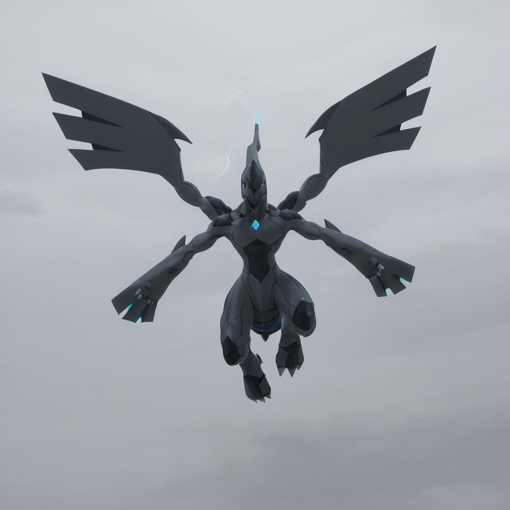 sfw, masterpiece, best quality,absurderes,photo,realistic,cinematic,source_photo,DLSR,full body,pokemon \(creature\), zekrom,flying,clouds,lightning,rain <lora:Reallustrious_Beta:1>