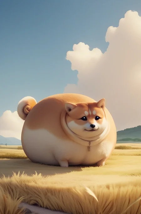 score_9, score_8_up, score_7_up, source_anime, <lora:Round animal:0.9> animal focus, no humans, outdoors, grass, sky, 1 dog, shiba inu,