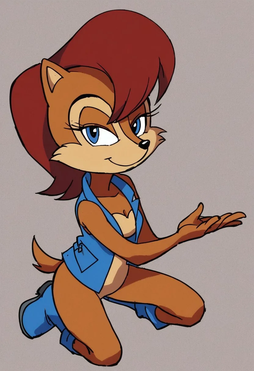 score_7_up, score_8_up, score_9, masterpiece, perfect face, perfect hands, high quality,
Sally Acorn, sonic character, sonic style, anthro, furry, 1girl, female, solo,
((smooth lineart)), ((cell shading)),
red brown hair, brown fur, blue eyes,
blue vest, blue boots,
smiling,
kneeling, looking at viewer, bedroom eyes,
upper body view, upper body,