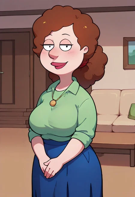 score_9,score_8_up,score_7_up,score_6_up,best quality, 1girl, solo, living room, couch, indoors,
BREAK
unnamed girl, brown hair, black eyes, big nose, (mature female:1.5), (plump:1.2), large breasts, gigantic hips, thick thighs, green sweater, rolled up sleeves, blue skirt, stockings, own hand together, blush, smile, looking at viewer, long skirt, half-closed eyes, necklace,