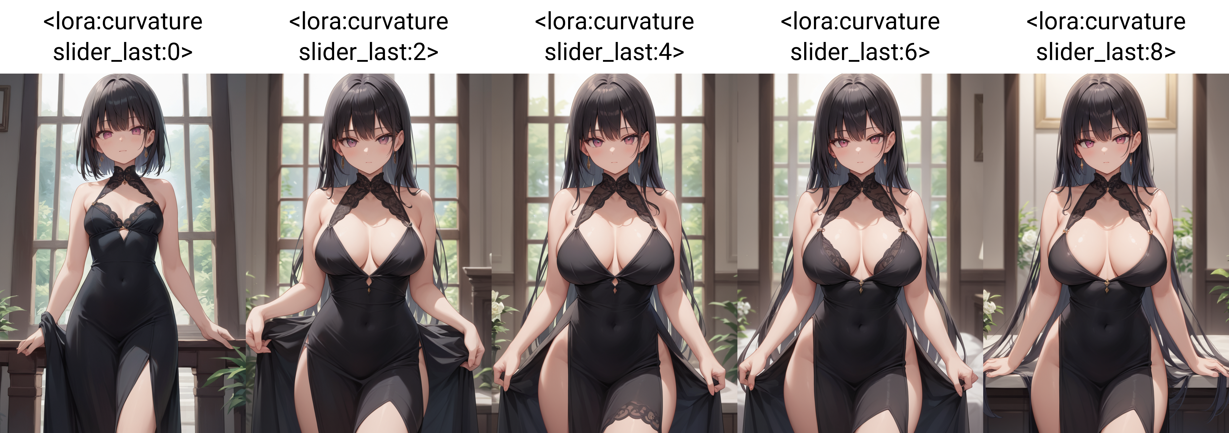 score_9, score_7_up,  1girl,  looking at viewer, standing, front view,  black dress,    <lora:curvature slider_last:0>