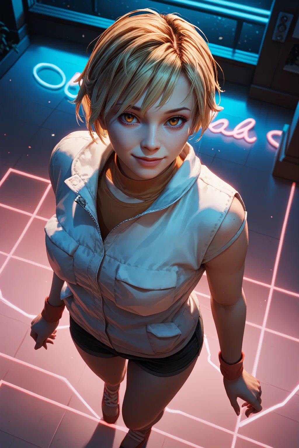 score_9, score_8_up, score_7_up,
<lora:SH3Heather:0.8>
SH3Heather, 1girl, blonde hair, short hair, amber eyes, dancing in a empty disco floor, smiling, (from above-view), with pink and blue neon lights, at night in Tokyo, cinematic light