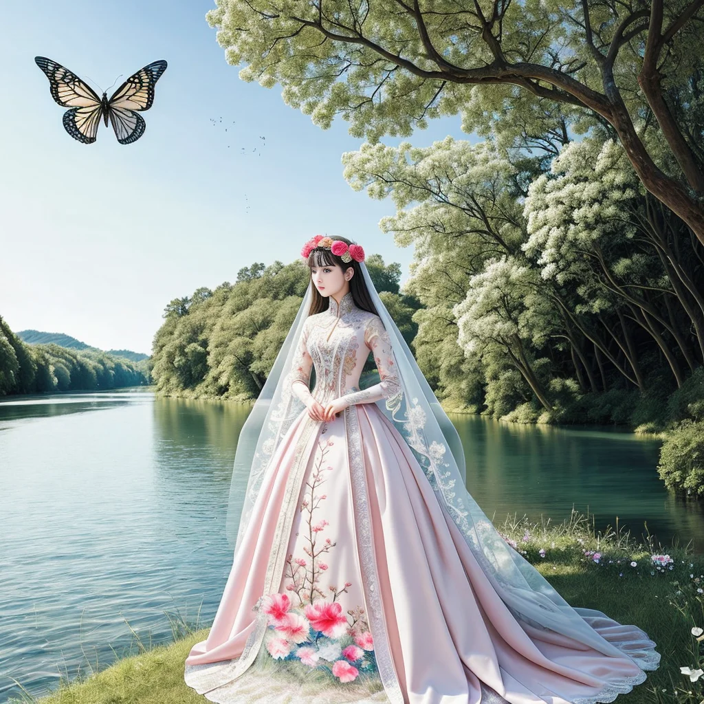 original, (masterpiece), (illustration), (extremely fine and beautiful), (perfect details), (beautiful and clear background:1.25), (depth of field:0.7), (stands aside the river:1.15). (cute:1.3), (detailed beautiful eyes:1.3), (beautiful face:1.3), silver hair, silver ear, (pink hair:0.7), (pink ear:0.7), long hair, (hair blowing with the wind:1.1), (blue eye:1.1), (female internet celebrity:1.2), butterflys flying around, (moon light:0.6), tree, (summer), (night:1.2), (close-up:0.35), (gloves:0.8), solo,full body,hjy<lora:hjy-10:0.7>