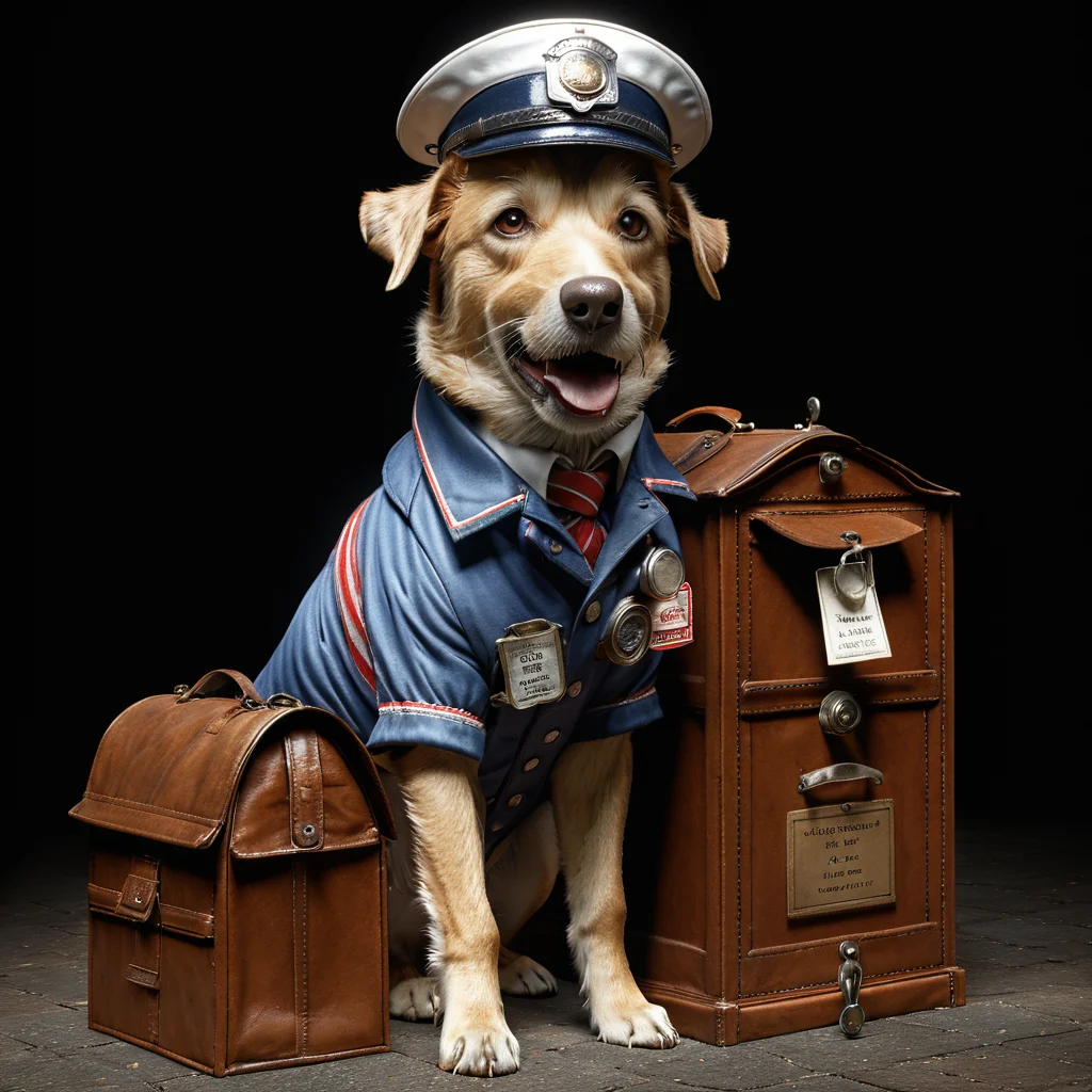 midjourneylora, dog, dressed as mailman,Photorealistic, Ultra-high detail, lifelike textures, realistic lighting, high-resolution