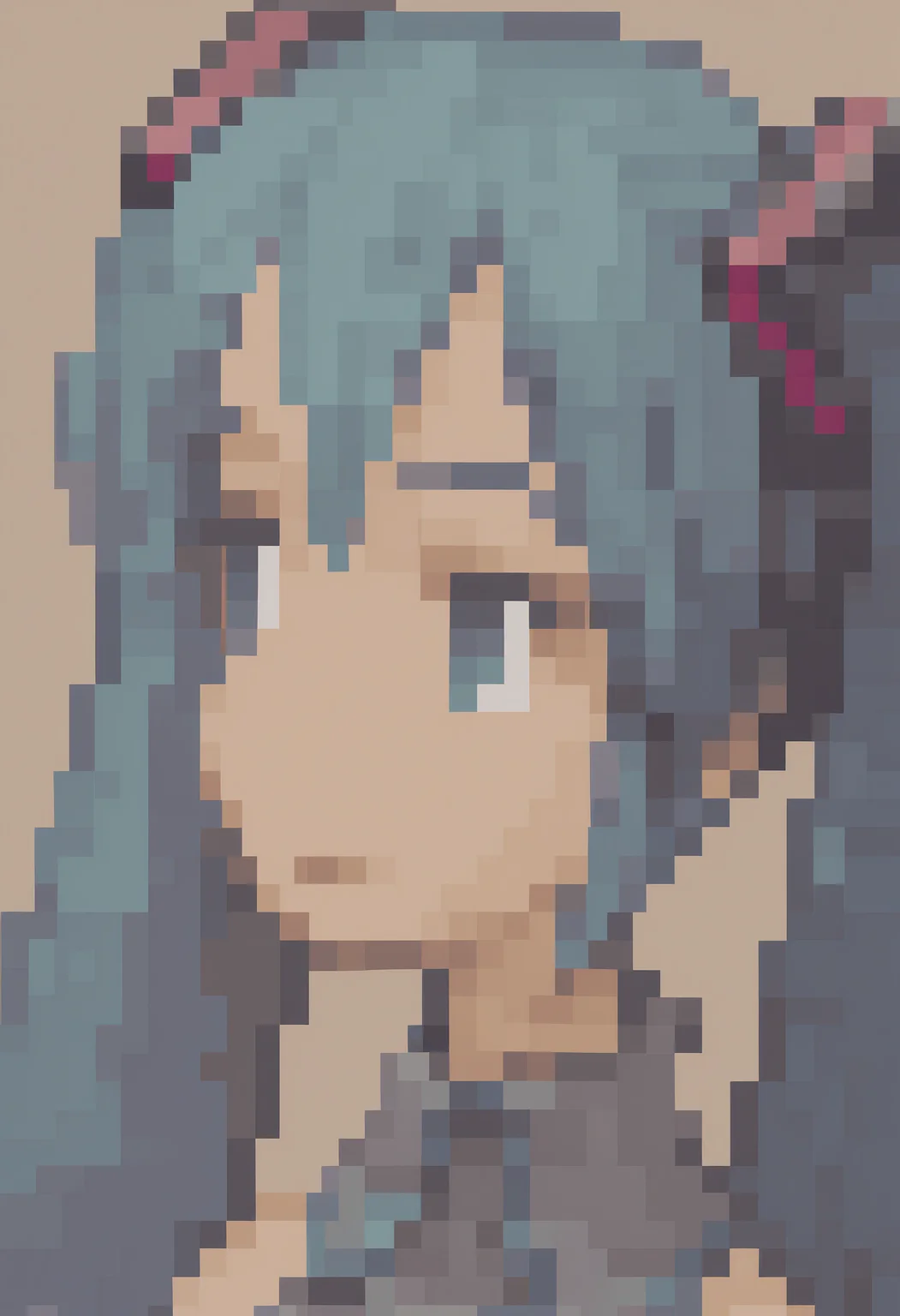 masterpiece, best quality, solo, 1girl, looking at viewer, <lora:FFT-Portraits-illus_Fp:1>, pixel art, portrait, simple background, hatsune miku,