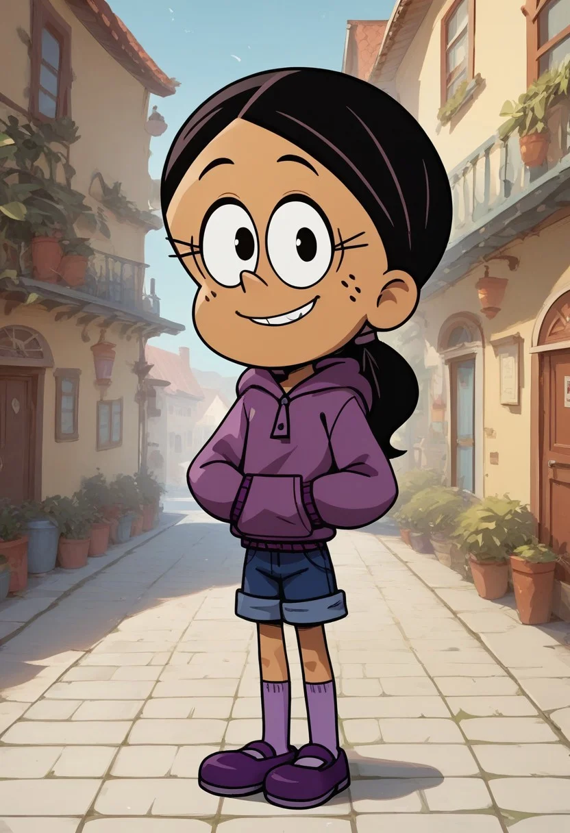 score_9, score_8_up, score_7_up, score_6_up, score_5_up, 1girl, solo,
masterpiece, best quality, absurdes,
<Lora:RonnieA:1>
Ronnie_anne, Mexican-American girl, ponytail, black hair, tan skin, freckles on cheeks,
purple hoodie, , blue jean shorts, purple thigh-highs, purple flat shoes,,
grin, smile,mouth closed,piece sigh,
outdoors, looking at viewer, 3/4 angle,
<lora:Expressive_H:0.7> Expressiveh,
<lora:add-detail-xl:0.9>
<lora:light:1> neolight