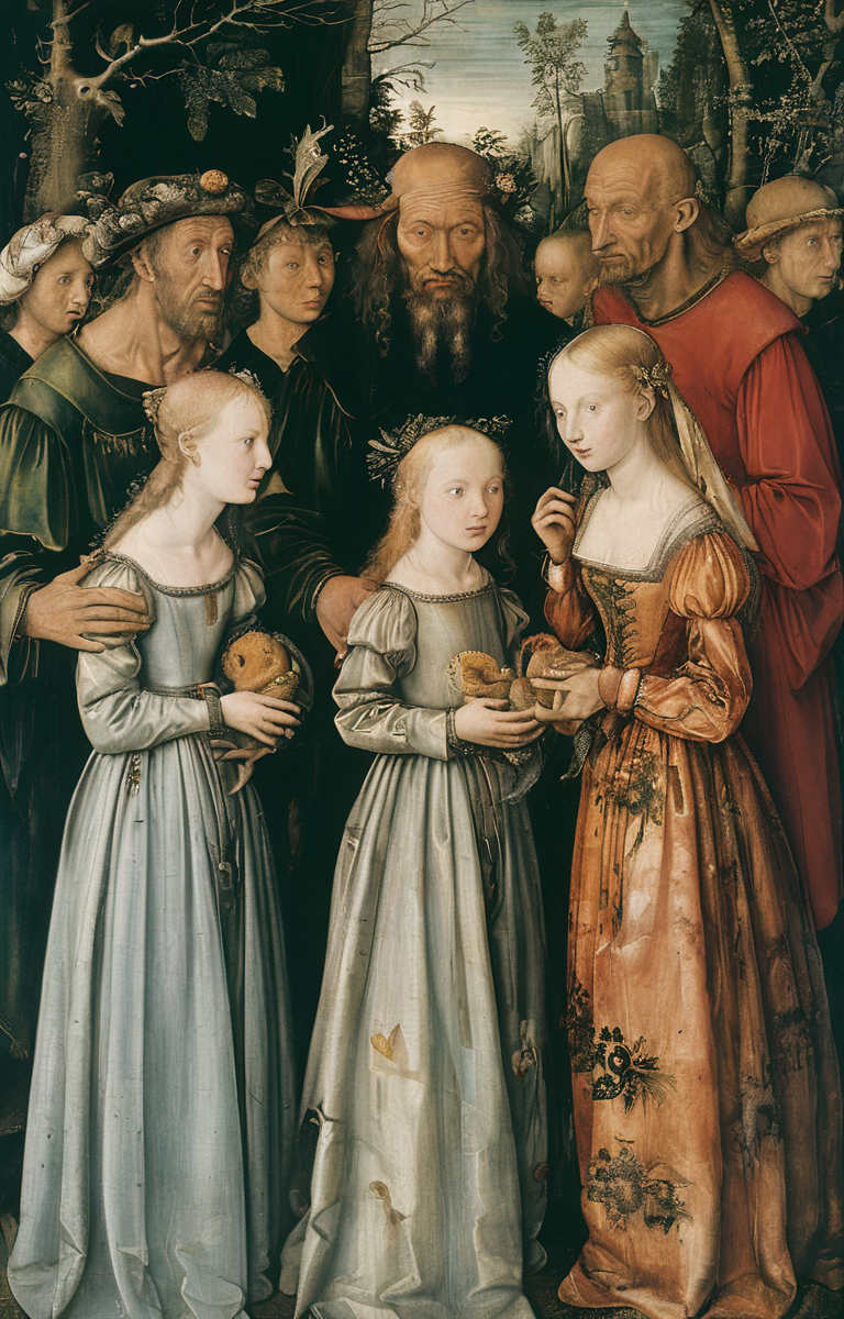 masterpiece,best quality,<lora:tbh183-sdxl:0.8>,illustration,style of Albrecht Durer, portrait of family