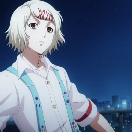 <lora:Slimes_Juuzou-000005:1>, slimes_juuzou, solo, brown eyes, night city background