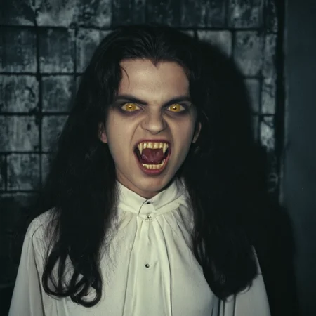analog film photo of <lora:perfection style:0.5> perfection style
<lora:fang:0.8>
<lora:brides of dracula style:0.3>
vampire bifangs teeth a woman in a white dress standing in a dark room, scary, thriller, horror style, gothic movie themed, sharp, detailed, epic cinematic photography, artistic, creative, dramatic light, cinematic color style, Kodak film style, vampire fangs teeth style, vampire teeth style, vampire fangs style, 1girl, solo, long hair, breasts, looking at viewer, brown hair, dress, yellow eyes, teeth, clenched teeth, horror (theme), 1boy, upper body, male focus, glowing eyes, colored sclera, realistic, black sclera
, faded film, desaturated, 35mm photo, grainy, vignette, vintage, Kodachrome, Lomography, stained, highly detailed, found footage