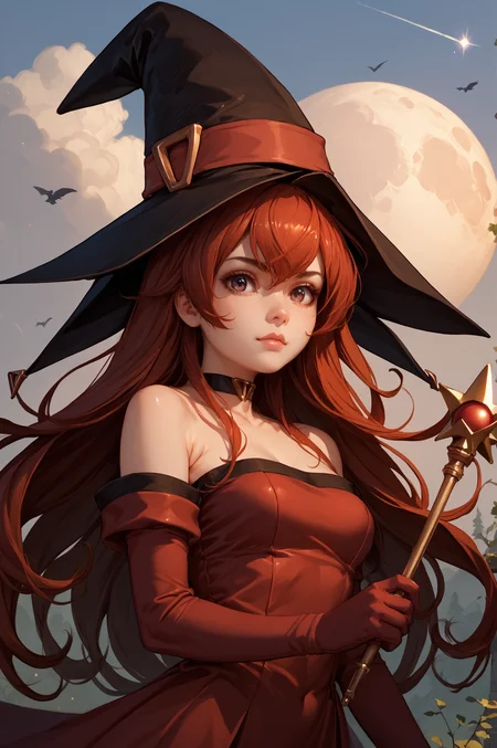 score_9, score_8_up, score_7_up, score_6_up, score_5_up, score_4_up, (high quality, detailed, beautiful)  <lora:CierraFinalMaybe_epoch_8:0.99> cierra_riviera, std_outfit, witch_hat, holding_wand,