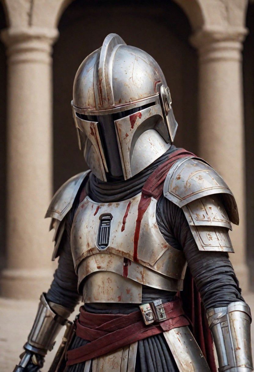 photography in the style of Labirynth movie, close up of (cute) and (sweet) creature with a (small) sword stained with (blood), inside a claustrophobic ancient and ruined labirynth ,fantasy,hyper detailed, real skin imperfections, hard lighting, bokeh, 18-20, Armor Star Wars