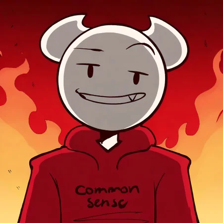 <lora:AdamSomeThingElseYTIllustrations:1> source_cartoon, adam_somethingelseyt_illustrious, 1boy, solo, humanoid, white skin, horns, red hoodie, clothes writing, hood down BREAK upper body, raised eyebrow, looking at viewer, narrowed eyes, evil smile, smug BREAK flat colors, shadows, fire