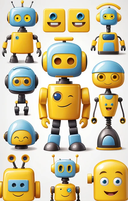 masterpiece,best quality,<lora:tbh374-sdxl:0.6>,illustration,style of emoji,emoji sheet portrait of Housework robots