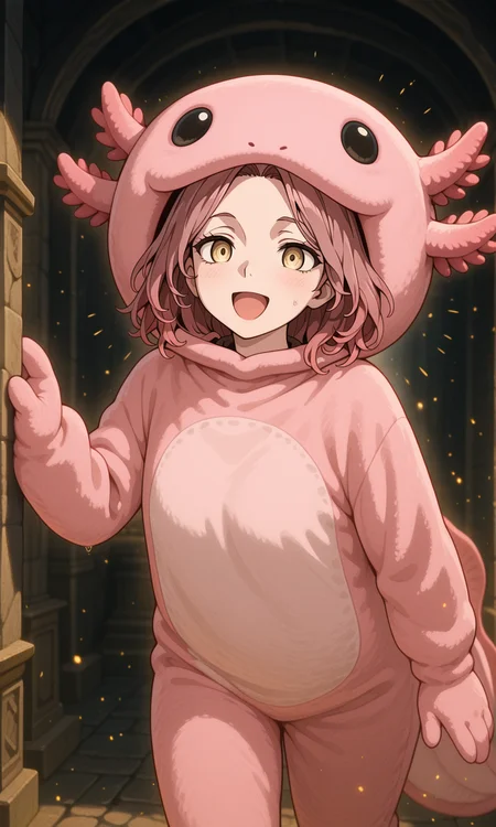 embedding:IllusP0s, axolotl costume, 1girl, melina_\(elden ring\), open mouth, happy,<lora:axolotl costume_illustrious.safetensors:1.0:1.0>