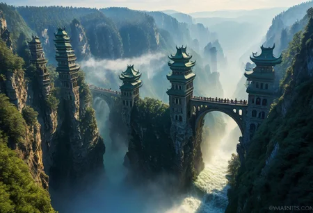 towers ringed in mist, sunrays, mixed media, surrealism, fantasy, great lighting, A surreal landscape highly detailed, extremely high-resolution details, appears trapped in an optical illusion of reflections and refractions colorful, Zhangjiajie mountains, Vienna in contemporary Austria, stone bridges, winding rivers extending to the horizon, professional photography, natural lighting, volumetric lighting maximalist. vivid, vibrant colors, intricately detailed, complex, elegant, expansive, fantastical, film photography style, medium grain, cmnt
(8k uhd:1,4)