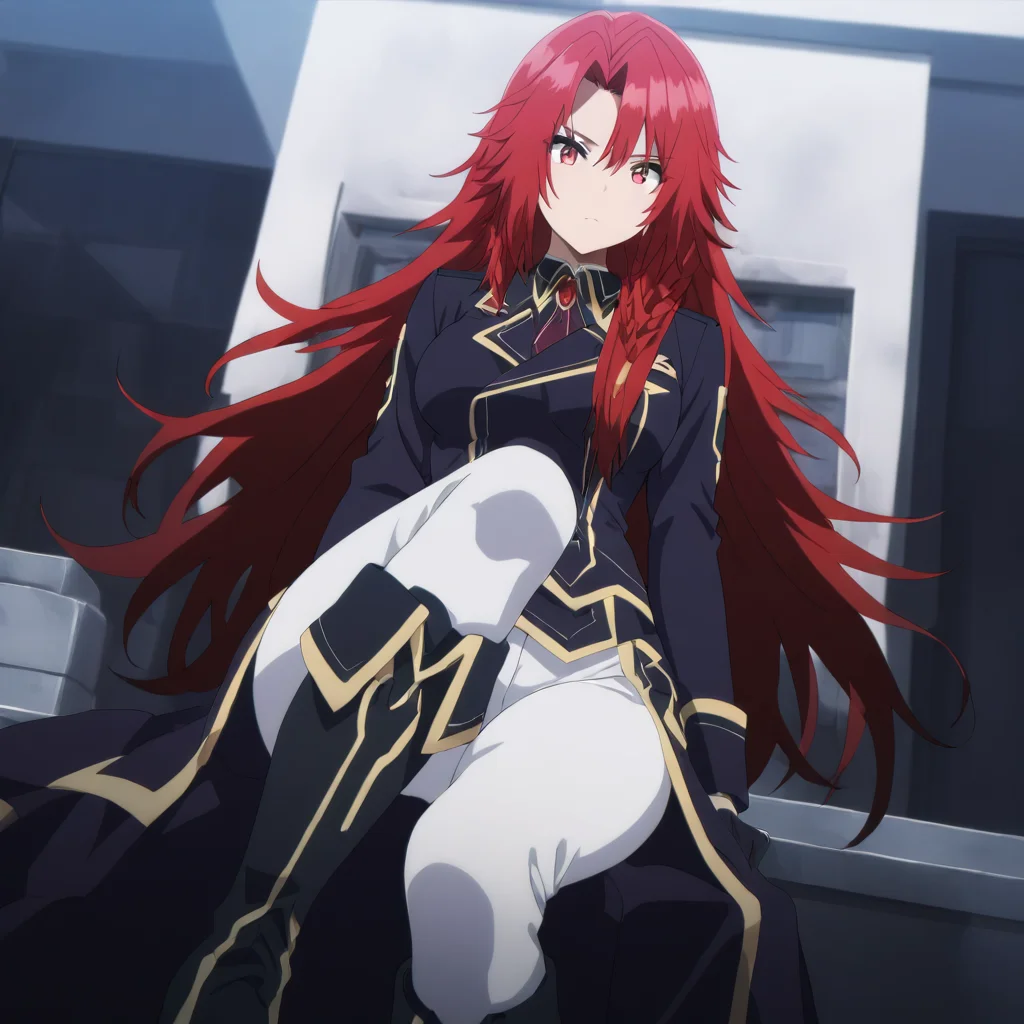 solo,anime coloring,looking at viewer,masterpiece,high score,great score,absurdres,<lora:Iris_Midgar ag4o:1> iris_midgar, long hair, red hair, braid, red eyes,uniform,white pants,boots,