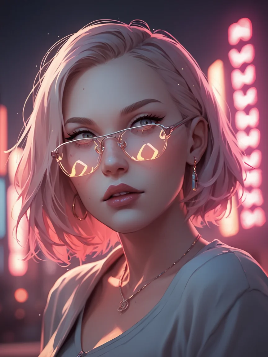 score_9, score_8_up, score_7_up, score_6_up, score_5_up, score_4_up, <lora:n30nXLP:0.7>, n30n, neon lights, 1girl, glasses, portrait