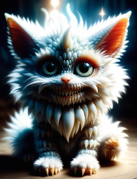 DonMT33thXL, diablo, cute furry fuzzy creature, alluring gaze, fairy tail, ethereal, fantastic, playful expression, enchanting, guardian spirit, Gloomy , <lora:DonMT33thXL:1>