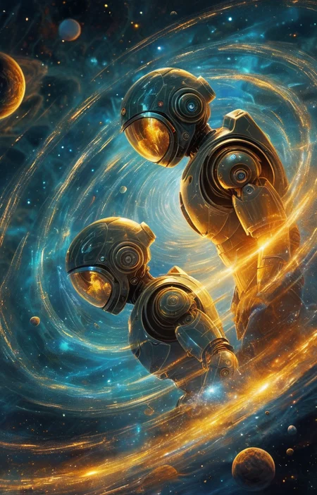 masterpiece,best quality,<lora:tbh70-sdxl:0.6>,illustration,A rotating nebula background
portrait of Housework robots