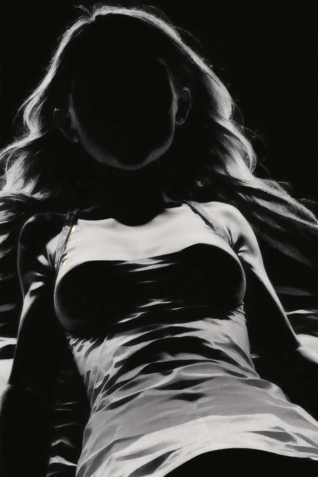 (Realisitc:1.5) (view from front) EdobShadow a woman in the dark, Lying on stomach with arms extended out to the sides, (black background:1.3) <lora:EdobShadow_v1.0:1>