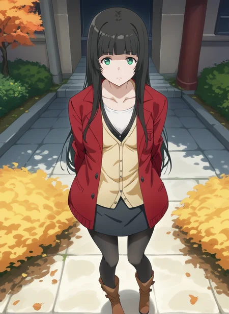 (score_9,score_8_up,score_7_up,source_anime,anime,nsfw,rating_explicit,uncensored),(High quality, Ultra detailed, best quality, insanely detailed, beautiful, masterpiece,perfect lighting) BREAK <lora:kowata_makoto_V1:1>,(kowata_makoto, long hair, black hair, green eyes, small breasts, red coat,black skirt,black pantyhose,hime cut,cardigan,boots),1girl,solo,giggling,standing,outdoors,from_above,,looking_at_viewer,