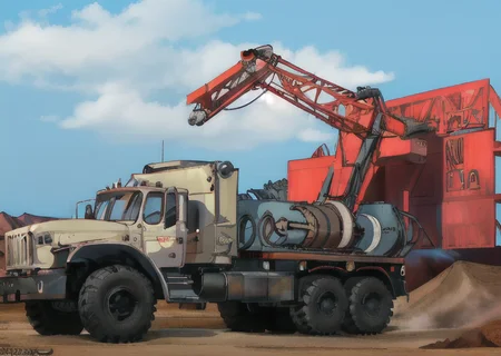 semi truck in usa high detal beautiful background <lora:drillMac:0.75>, drillMac,drilling truck