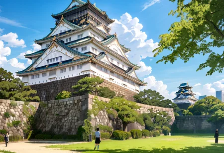 masterpiece, best quality, very aesthetic, absurdres,
Osaka Castle, sky, scenery, cloud, outdoors, architecture, day, east asian architecture, tree, blue sky, stone wall, wall, building, cloudy sky, grass
<lora:Osaka_Castle_SDXL_V1:1>