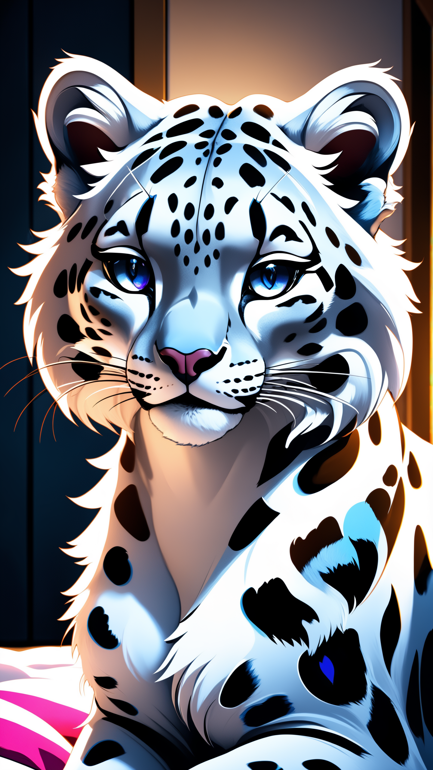 Stylized anime artwork, a female snow_leopard furry, slutty, pussy juices, solo, skinny, digital painting, pallet knife, photoshop acrylic painting, anime studio, color graded, subsurface scattering, HDR, cinematic lighting, masterpiece, best quality, detailed, absurd res, bloom, bedroom