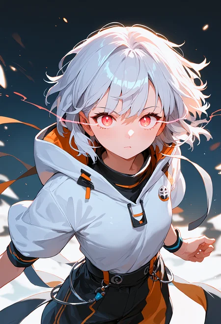 score_9,score_8_up,score_7_up,source_anime,1girl,solo,topknot,multicolored_clothes,looking at viewer,<lora:glowing eye trail_pony_bx-v1.10:1>,glowing eye trail,