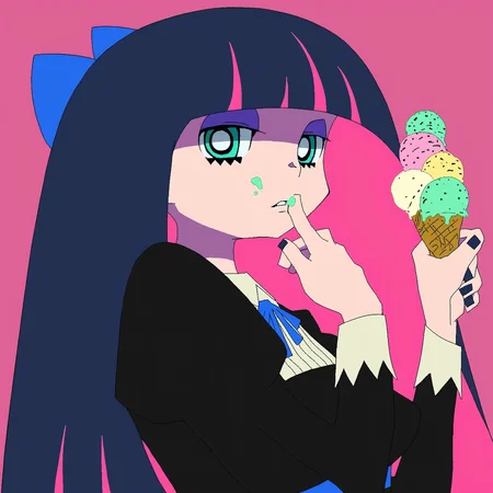 oekaki, stocking \(psg\), ice cream cone, finger to mouth, dress, food on face, <lora:96_chadmix_vpred10_1a.safetensors:1.0>,
