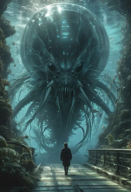Midjourney style, cinematic quality, macro,
underwater glass domed walkway,foggy,ocean,beautiful,creepy,melting,webbing,8 k,by tristan eaton,stanley artgerm,tom bagshaw,greg rutkowski,carne griffiths,ayami kojima,beksinski,giger,trending on deviantart,face enhance,hyper detailed,minimalist,horror,alien,