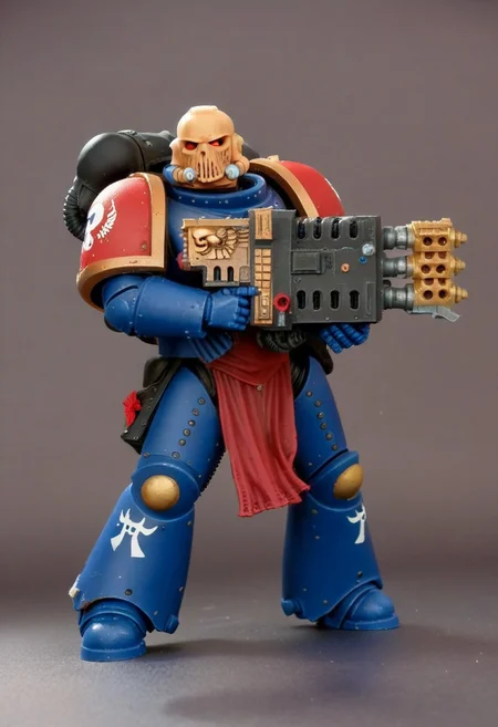 Score_9_up, absurdres, source: GamesWorkshop, grimdark, gothic horror, an adeptus astartes space marine in armor and helmet wielding a bolter gun