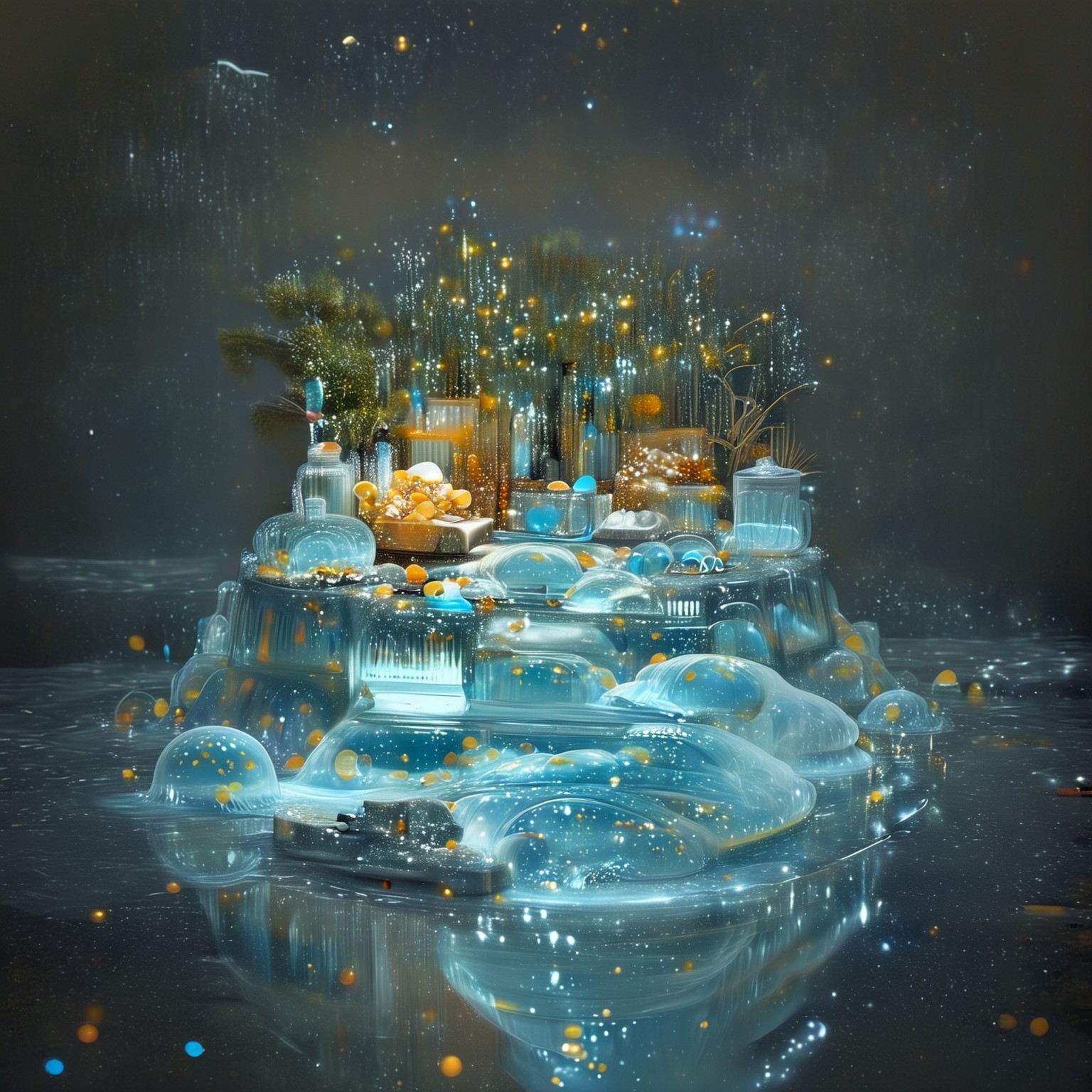 foodphoto, a bowl of fruit made out of slime, fruit in a bowl, fruit made of slime, fruit still life, bowl made of slime, table made of slime,
natural light, no bright spots, 
((translucent slime)), ((transparent slime)), made of water, (bioluminescent slime), sl1m3, slime, slime-morph, ais-blmn, saturated colors, no creatures, no humans, no monsters, no pokemon, scenery only, scenery, ral-lava, watce