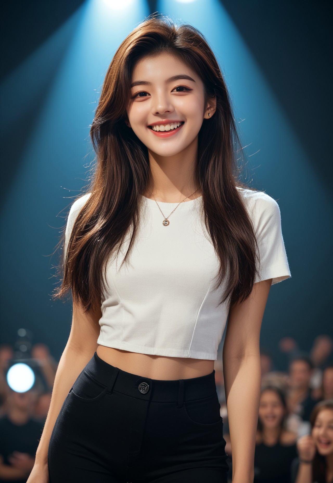 safe_pos, (((score_9, score_8_up, score_7_up))), (((Expressiveh,  highly detailed, masterpiece, perfect, detailed, hd, narrow waist, )))
,
((( Tironamb, long hair, brown hair, smile, teeth)))
,
((( 1girl, solo, white pencil shirt, black pants, )))
,
((( Indoors, scene, concert, )))
,
((( posing for viewer ))) 
,
((( best view ))
,
((( )))
,
((( )))
,
()