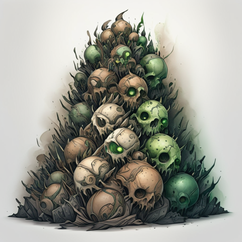 illustration, masterpiece, detailed, absurd resolution, white background, black linework, brown and dark green colored watercolor, disease, piled up bodies, icon, 2d, flat, vector, cell shaded, in the style of world of warcraft icons,  <lora:artfullyICONIC3_SDXL_V1:1>