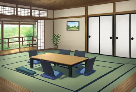 tatami room, no humans, table, scenery, indoors, plant, vase, window, curtains, cushion, flower, sliding doors, pillow, potted plant,tatami room,, (almic:0.9),(ogipote,akakura:0.8),(sincos,karyln,momisan :0.8),