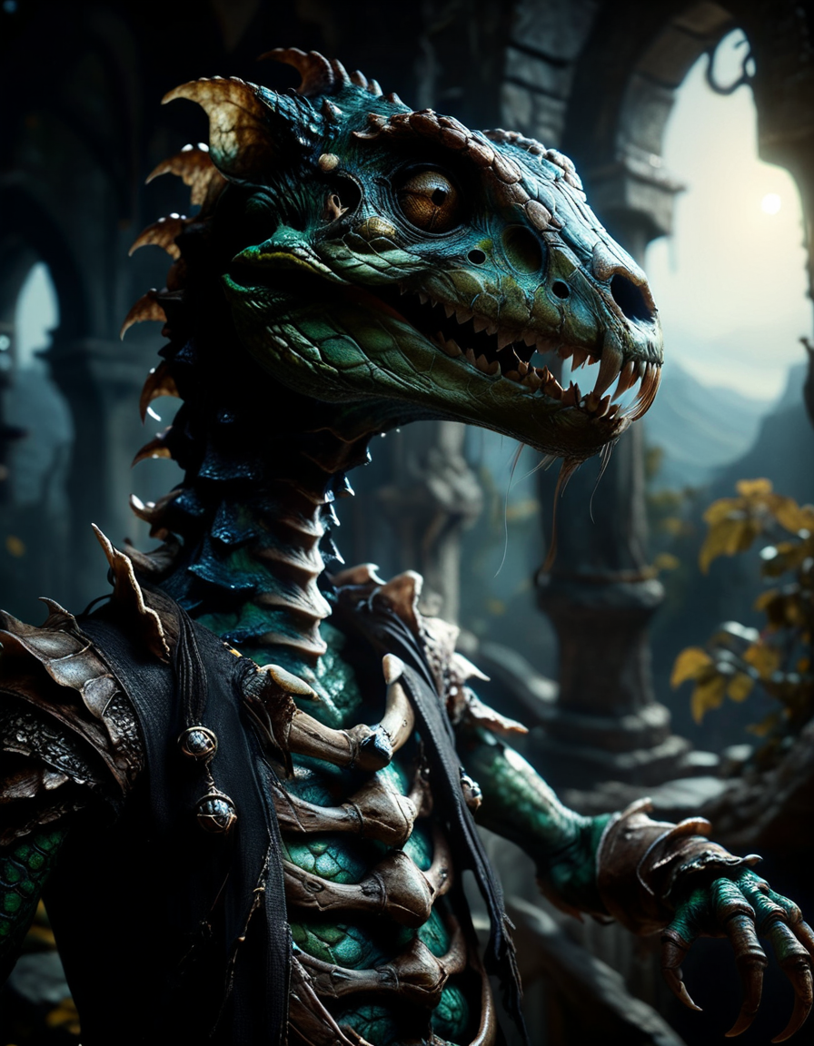 thin Male Argonian, the Male is Misshapen and Gigantic, Home improvement, looking down,<lora:zkeleton:1> zkeleton, glossy, radiant, dynamic dramatic atmosphere, dynamic background, positive emotional, intricate artistic color, elegant, beautiful composition, sublime, shiny, flowing, aesthetic