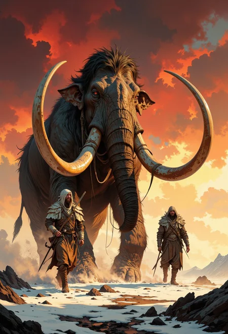 8k high quality digital painting , masterpiece, very detailed, ultra realistic, (best quality) very detailed epic masterpiece, three native americans are capturing a big hairy mammoth with their ropes, huge fierce mastodon with two tusks, winter, snow, cold, blizzard, dramatic red and yellow cloudy sky, action, furios, dangerous, dust, full body, realistic, realism, detailed oil painting style
Rembrandt style, Vermeer style, realistic realistic, realism, photo realistic oil painting, photo realistic painting